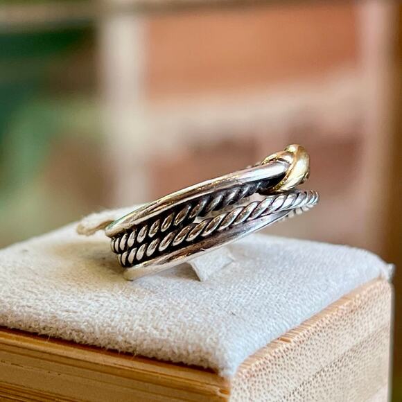 DAVID YURMAN X Cross Over 925 Sterling Silver 18K Gold Two Tone Ring SZ6.5 - Picture 4 of 7